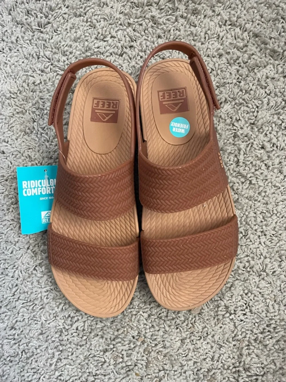 Reef Vista Platform Rubber Sandals NWT Size 9 Tan Woven Sole Boho Summer - Picture 3 of 10
